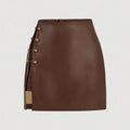 Womens Solid-Color Faux Leather Mini Skirt With Metal Buttons