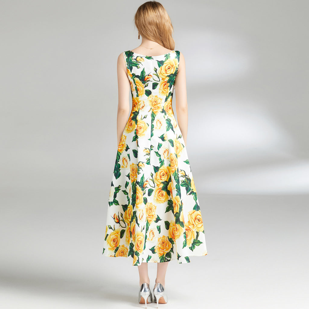 Waist Slimming Sleeveless A- Line Dress