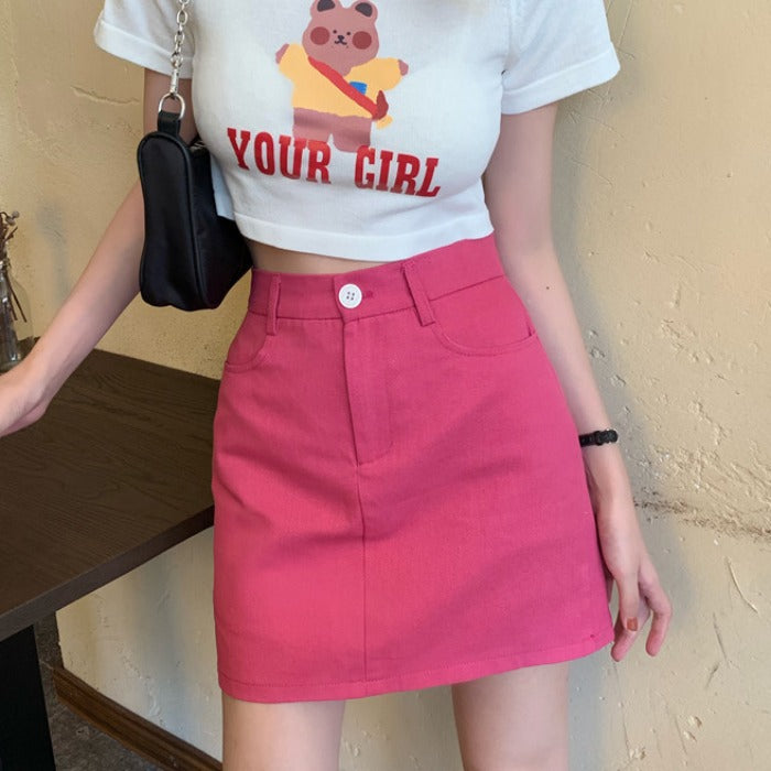 Stylish Preppy-Style Denim Slit Skirt For Women