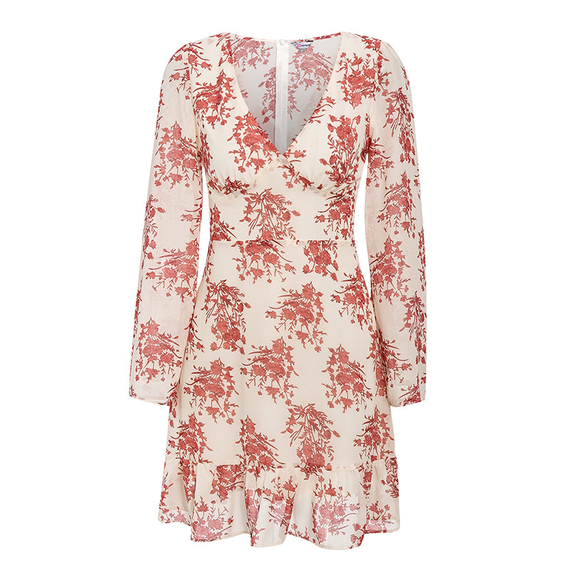 V-neck high waist A-line short dress