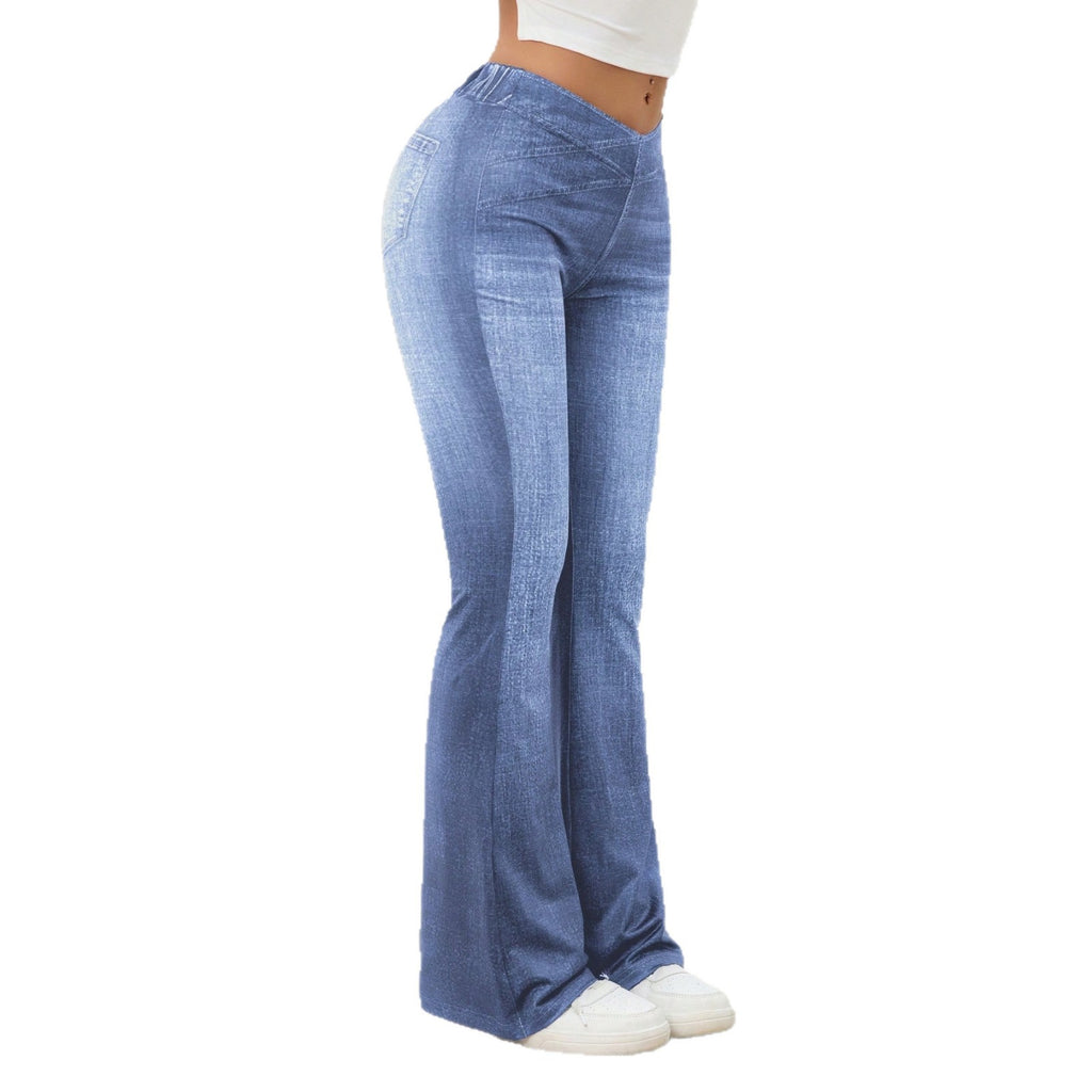 Denim High-rise Slim-fit Slightly Flared Pants That Create A Slimming Look