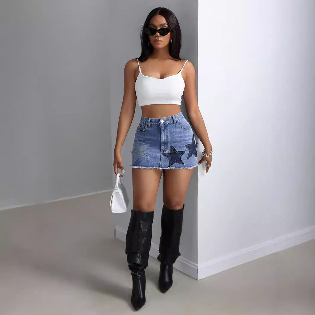 Spicy Girl High-Waisted Slimming Ultra-Short Denim Skirt