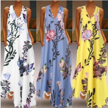 Sleeveless print a-line pocket dress