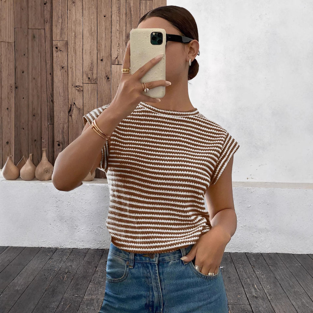 Womens Casual Crew-Neck Sleeveless Hollow-Out T-Shirt