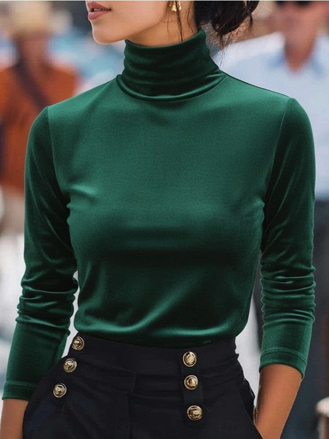 Velvet Turtleneck Base Layer Long-sleeve Top