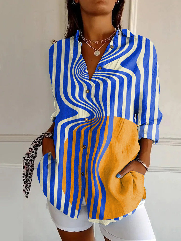 Womens Floral Pattern 3D Printed Long-Sleeve Shirt