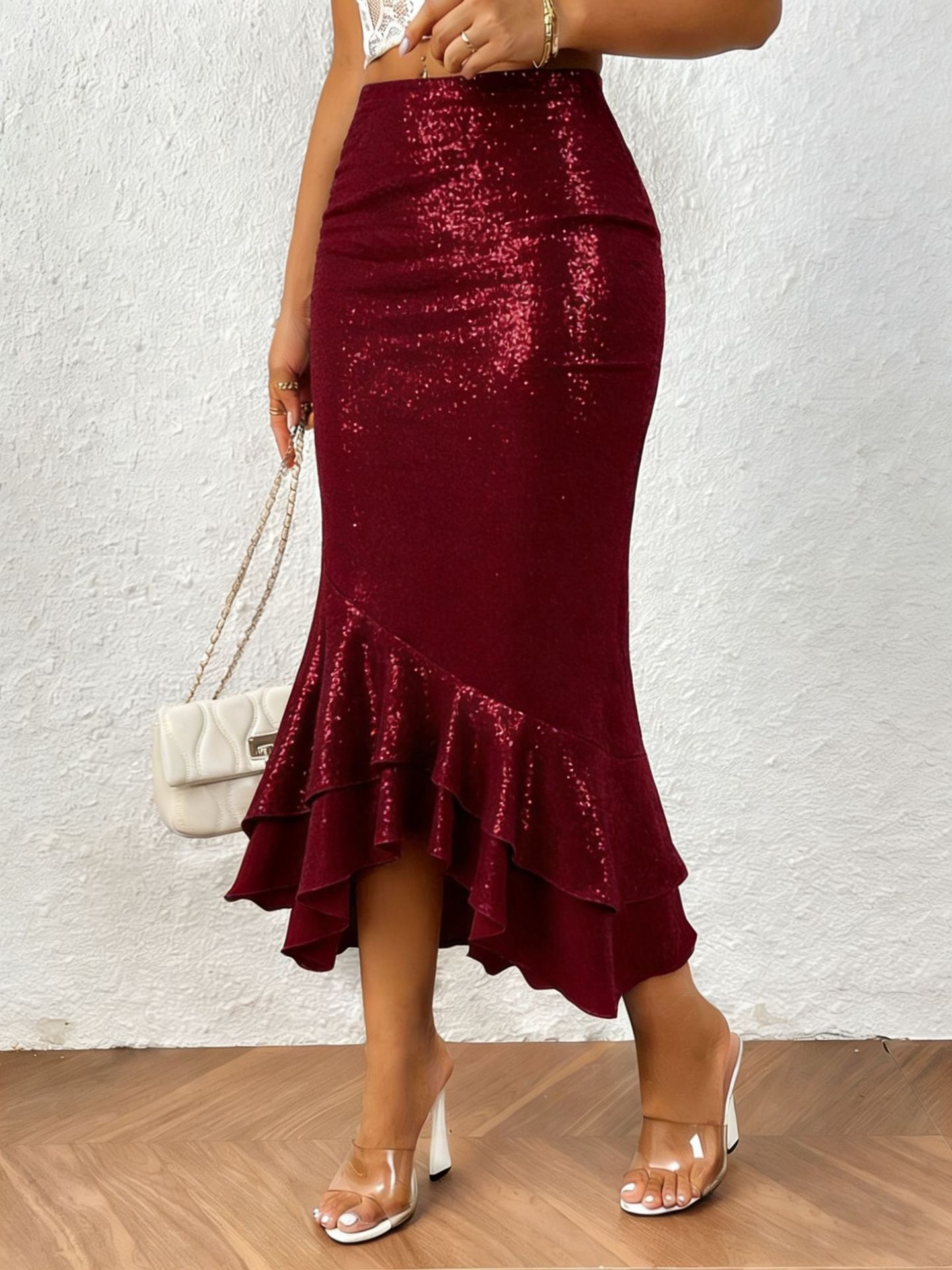 Womens Low-rise Shimmering Mermaid Skirt