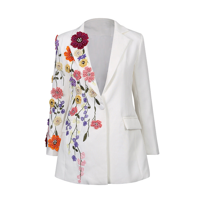 Elegant Womens Suit With 3D Floral Embroidery