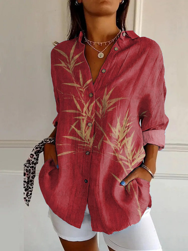 Womens Floral Pattern 3D Printed Long-Sleeve Shirt