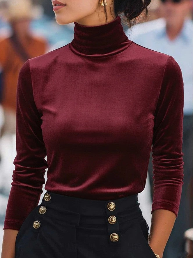 Velvet Turtleneck Base Layer Long-sleeve Top