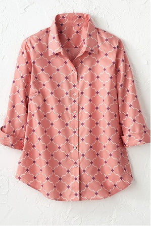 Womens Long-sleeve Shirt With A Simple Floral Print Top