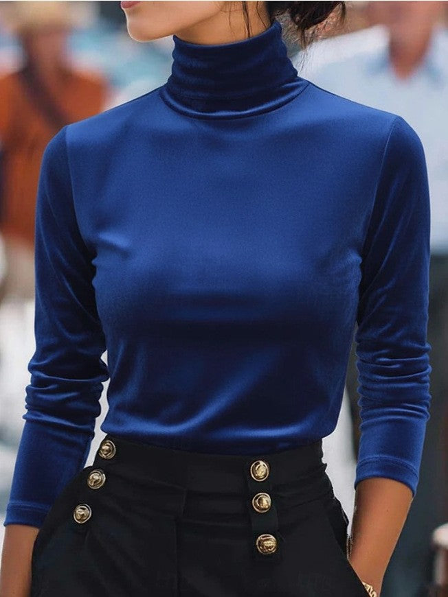 Velvet Turtleneck Base Layer Long-sleeve Top
