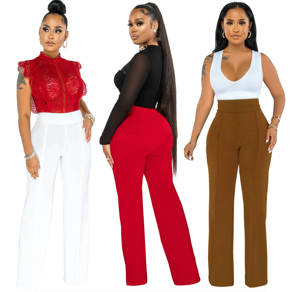 Fashionable Straight-leg Pants With A Back Zipper