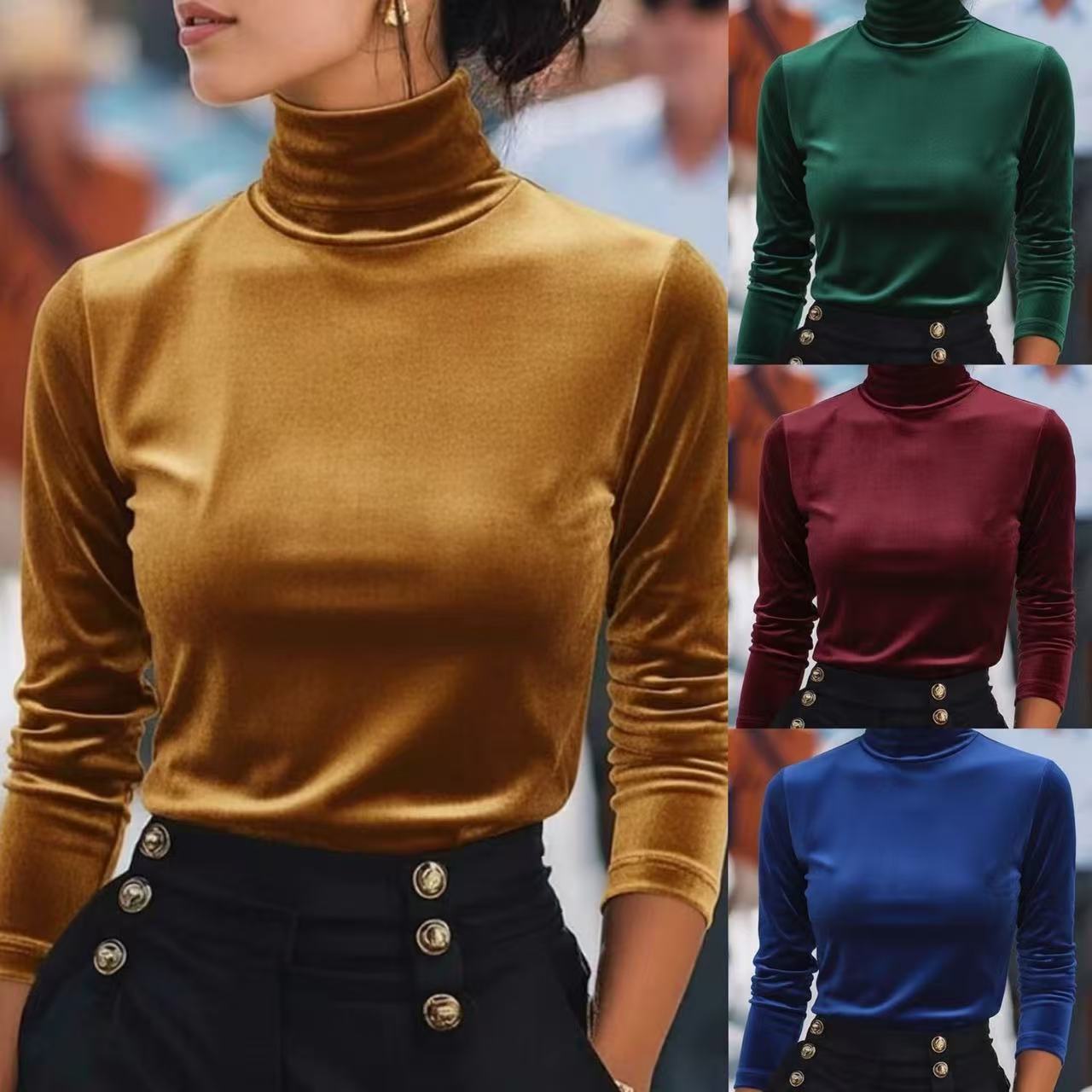 Velvet Turtleneck Base Layer Long-sleeve Top