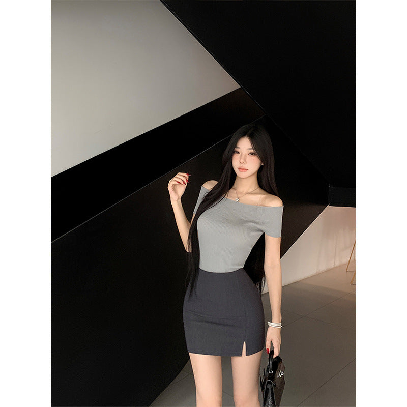 High-waisted Front-slit Versatile Form-fitting Stretchy Pencil Skirt