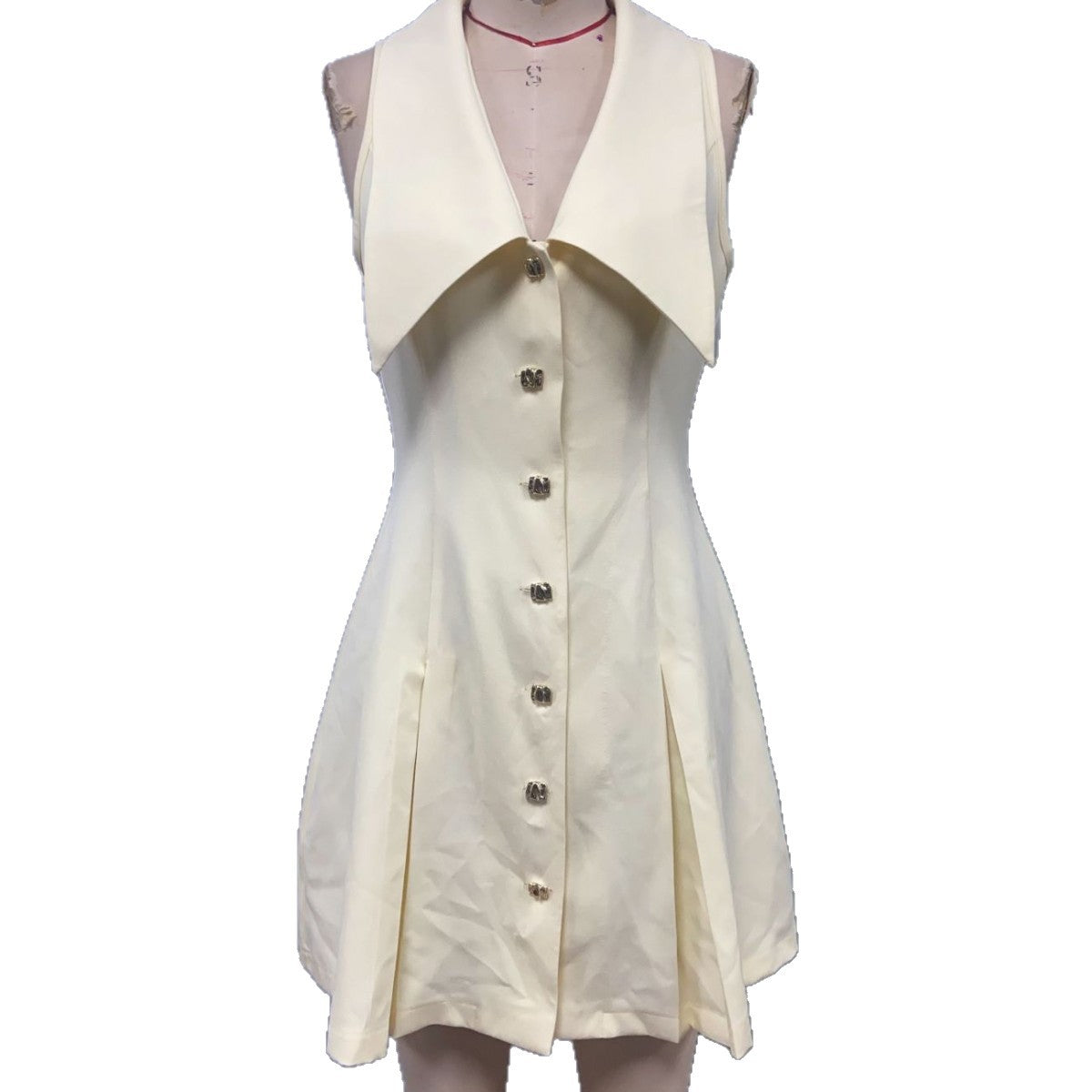 Elegant Lapel Sleeveless Waist-cinching A-line Dress