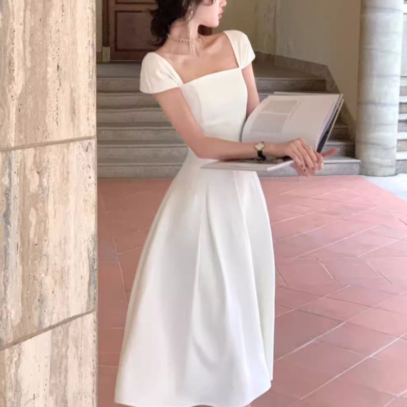 New A- Line French Waist Slimming High Sense Elegant Long Dress