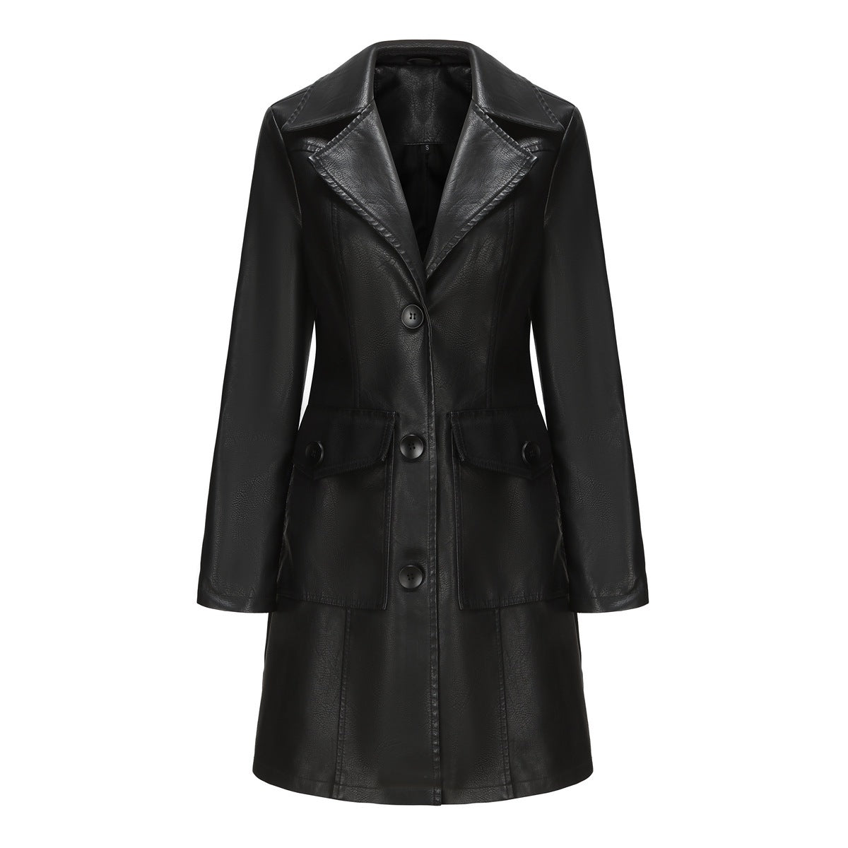Long Leather Trench Coat Fashionable Outerwear For Women