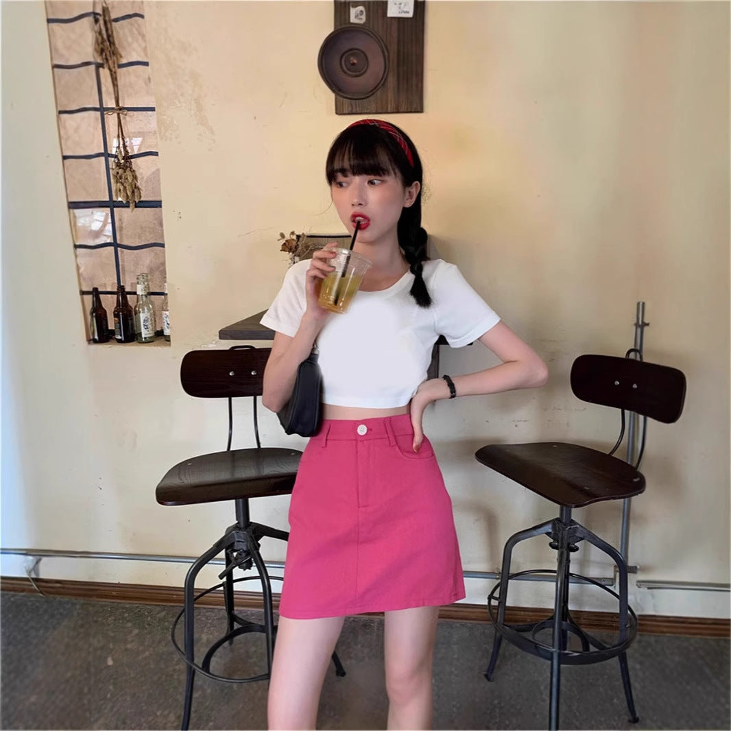 Stylish Preppy-Style Denim Slit Skirt For Women