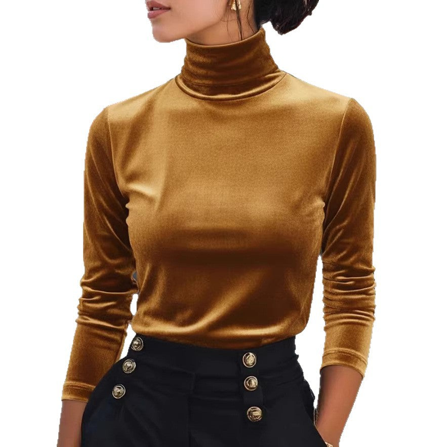 Velvet Turtleneck Base Layer Long-sleeve Top