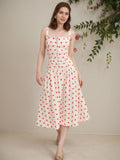 Elegant Figure-flattering Slip Dress With Polka Dots And A Cinched Waist