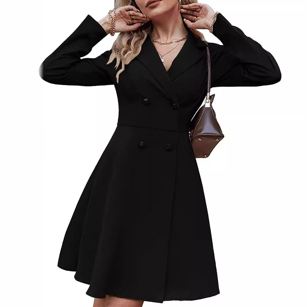 Solid-Color Double-Breasted Long-Sleeve Trench Coat Fashionable Slim-Fit Outerwear
