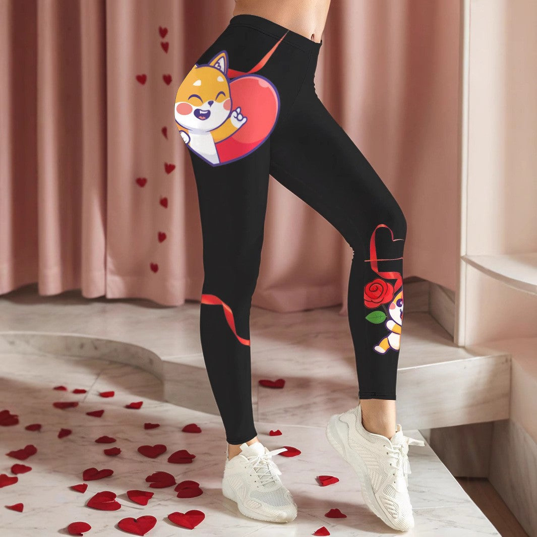 Rosed-print Leggings For Casual Wear In European And American Styles