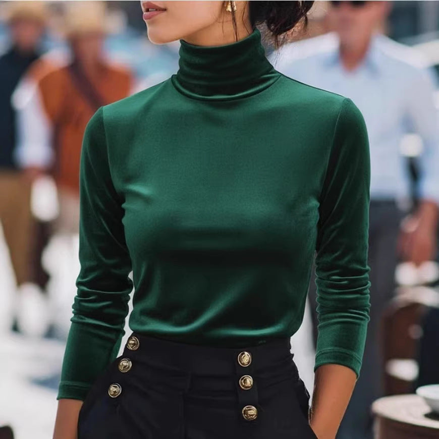 Velvet Turtleneck Base Layer Long-sleeve Top