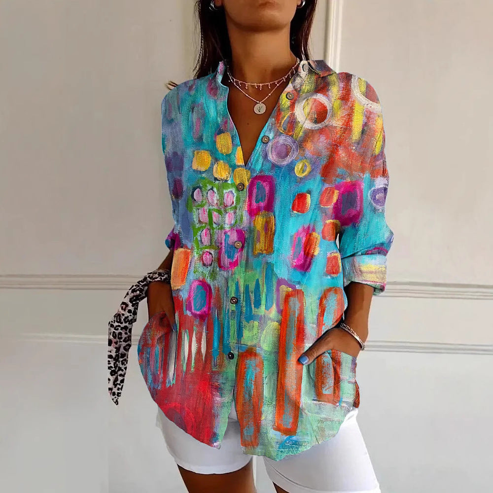Womens Floral Pattern 3D Printed Long-Sleeve Shirt