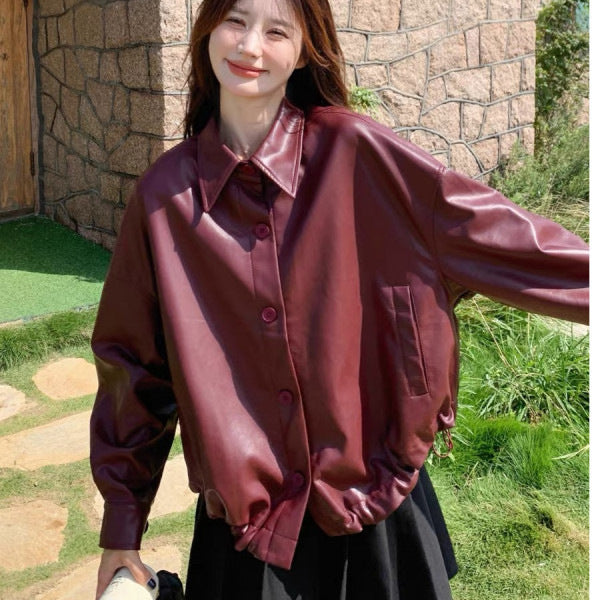 Short Relaxed Fit Retro Leather Jacket