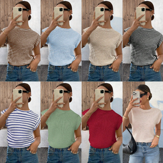 Womens Casual Crew-Neck Sleeveless Hollow-Out T-Shirt