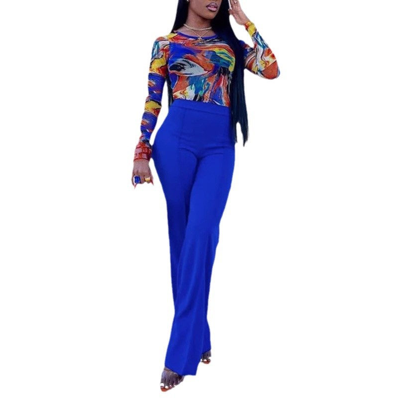 Slim Fit Slightly Flared Versatile High Waist Wide Leg Trousers