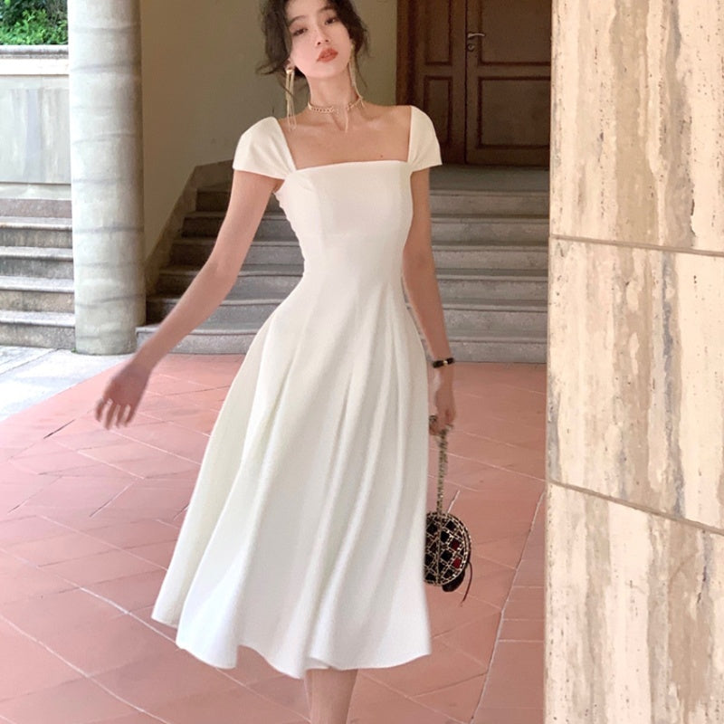 New A- Line French Waist Slimming High Sense Elegant Long Dress
