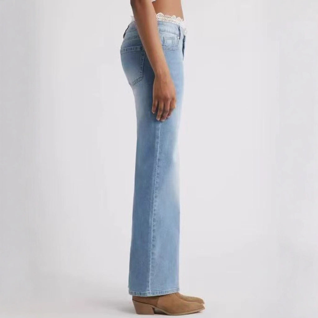 Womens Stylish Lace-trimmed Stretch Denim Jeans