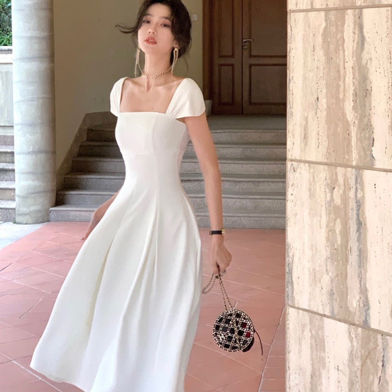 New A- Line French Waist Slimming High Sense Elegant Long Dress