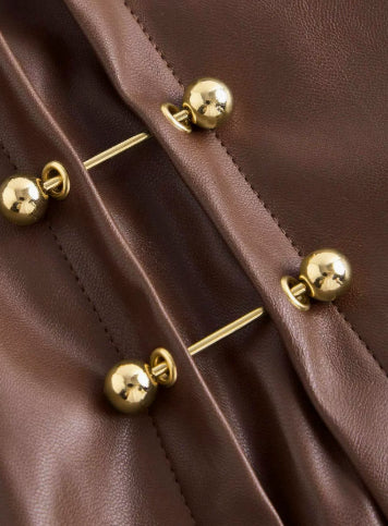 Womens Solid-Color Faux Leather Mini Skirt With Metal Buttons