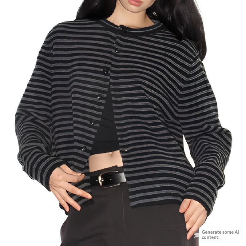 Striped Turtleneck Knit Sweater Base Layer Top
