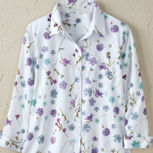 Womens Long-sleeve Shirt With A Simple Floral Print Top