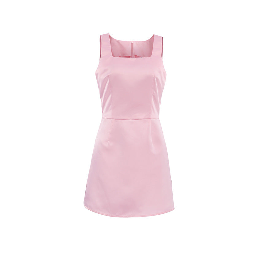 Waist-tight Square Collar A- Line Dress