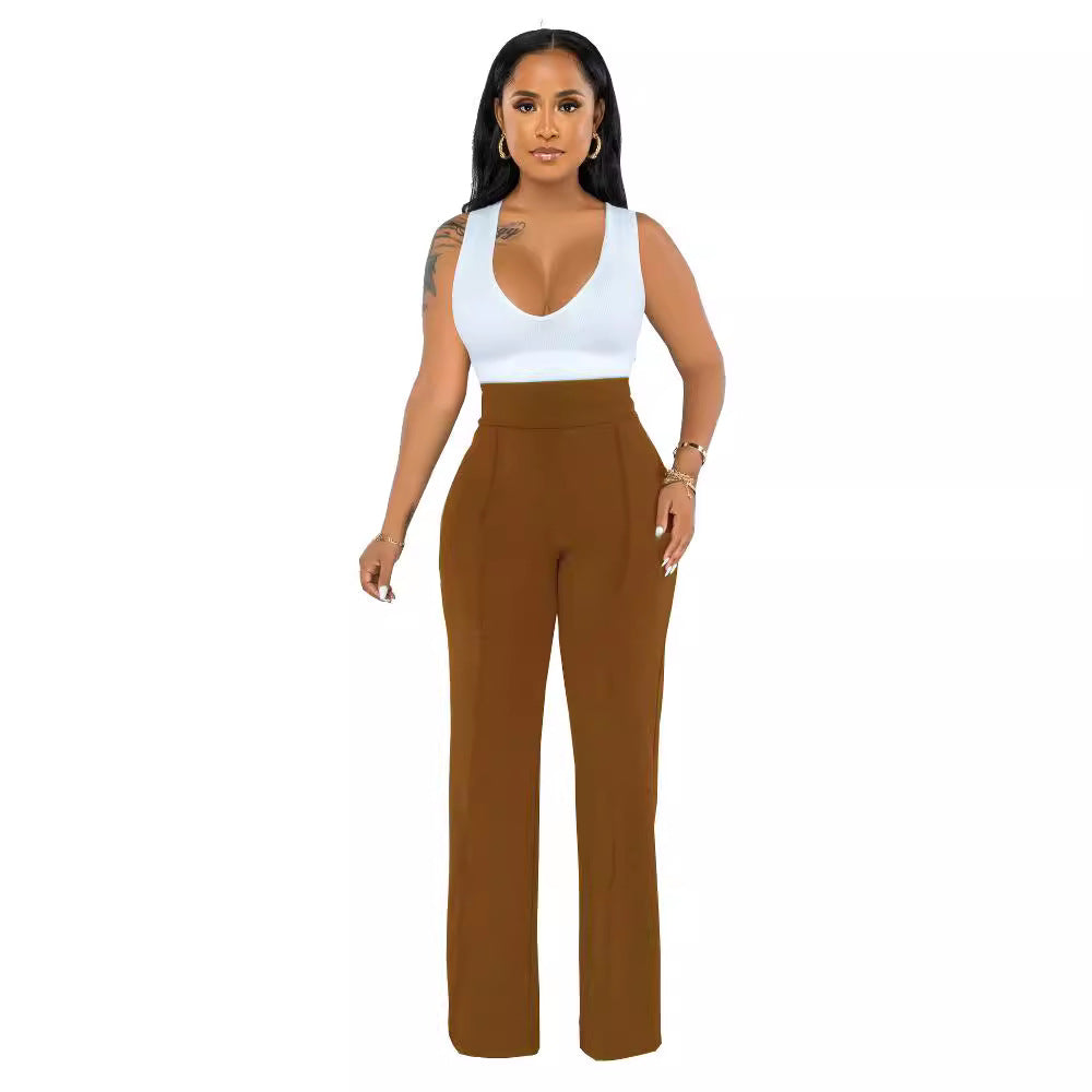 Fashionable Straight-leg Pants With A Back Zipper