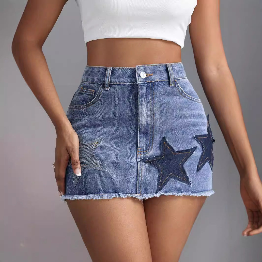 Spicy Girl High-Waisted Slimming Ultra-Short Denim Skirt