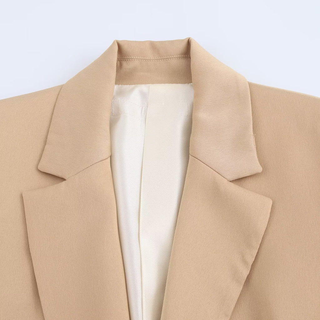 The Casual Long-sleeve Blazer Is Made From A Silk-like Satin Fabric