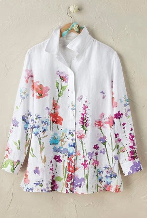 Womens Long-sleeve Shirt With A Simple Floral Print Top