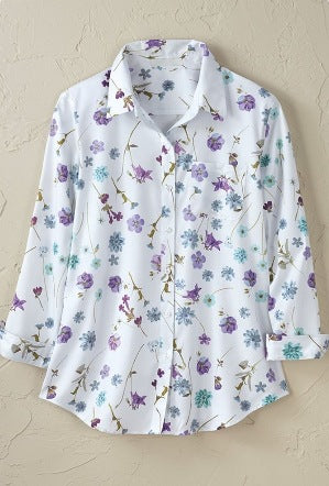 Womens Long-sleeve Shirt With A Simple Floral Print Top