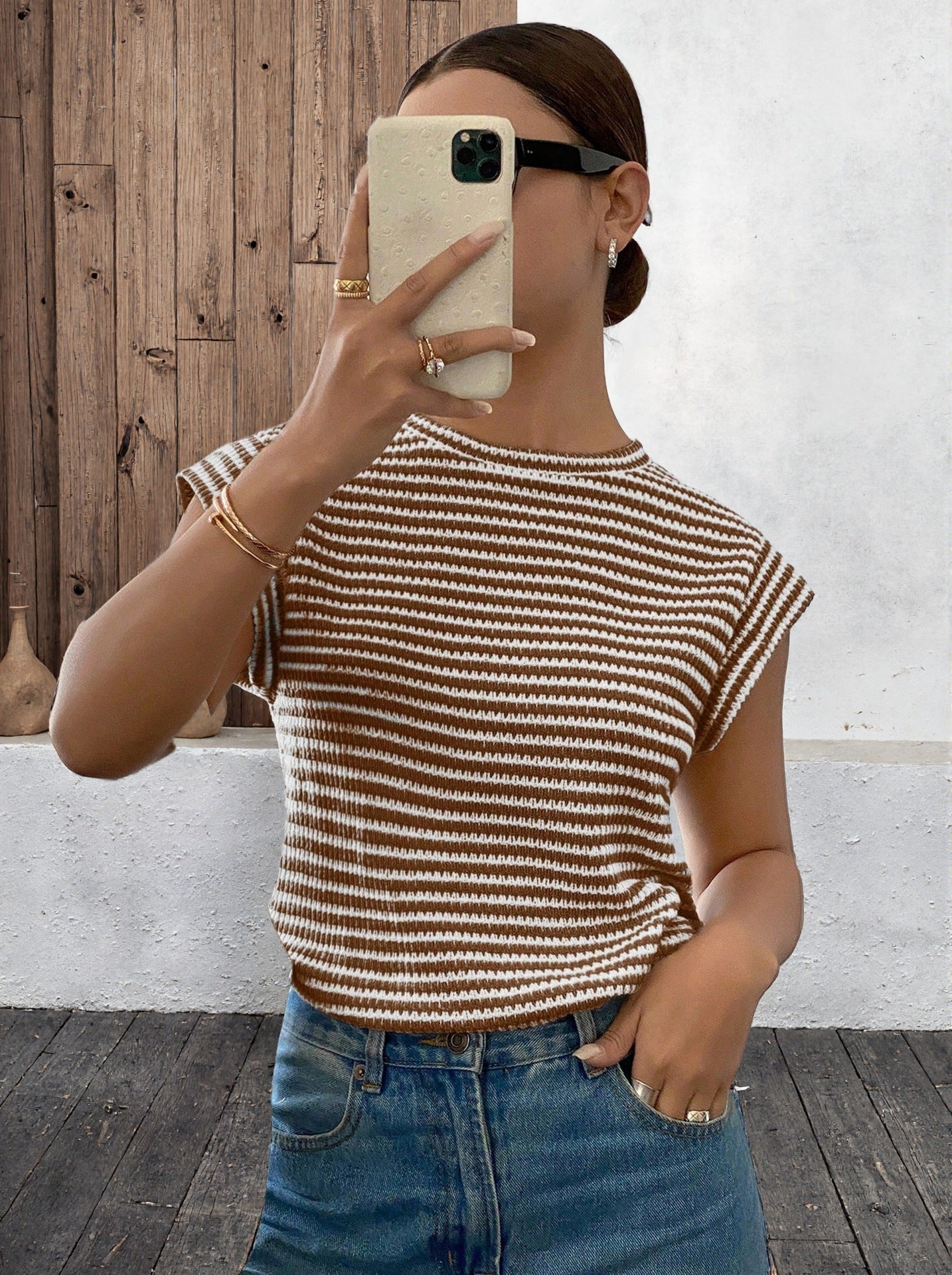 Womens Casual Crew-Neck Sleeveless Hollow-Out T-Shirt