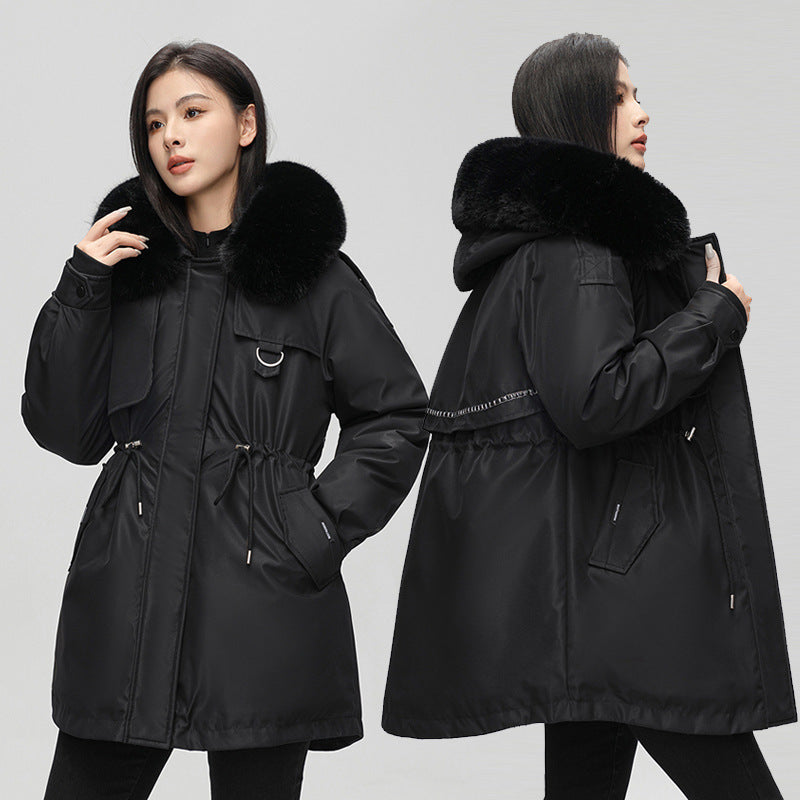 Mid-length Versatile Cotton Coat That Hits Below The Knee With A Fur-trimmed Collar