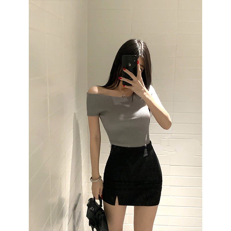 High-waisted Front-slit Versatile Form-fitting Stretchy Pencil Skirt