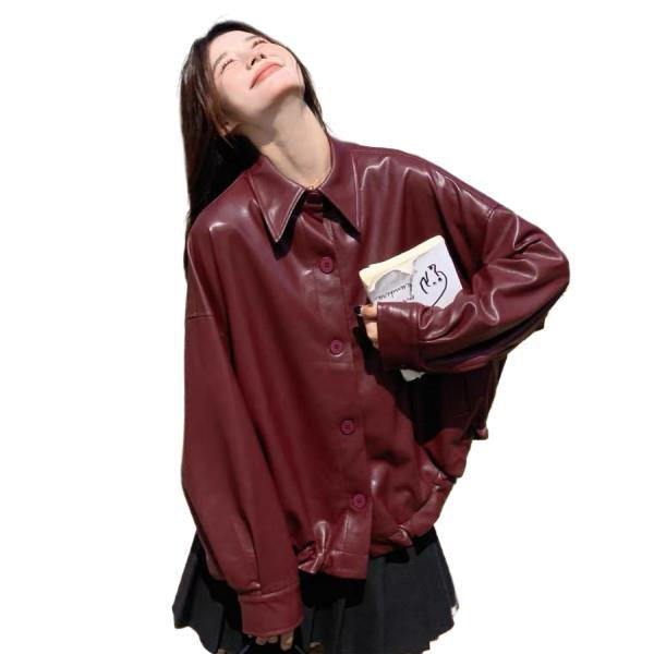 Short Relaxed Fit Retro Leather Jacket