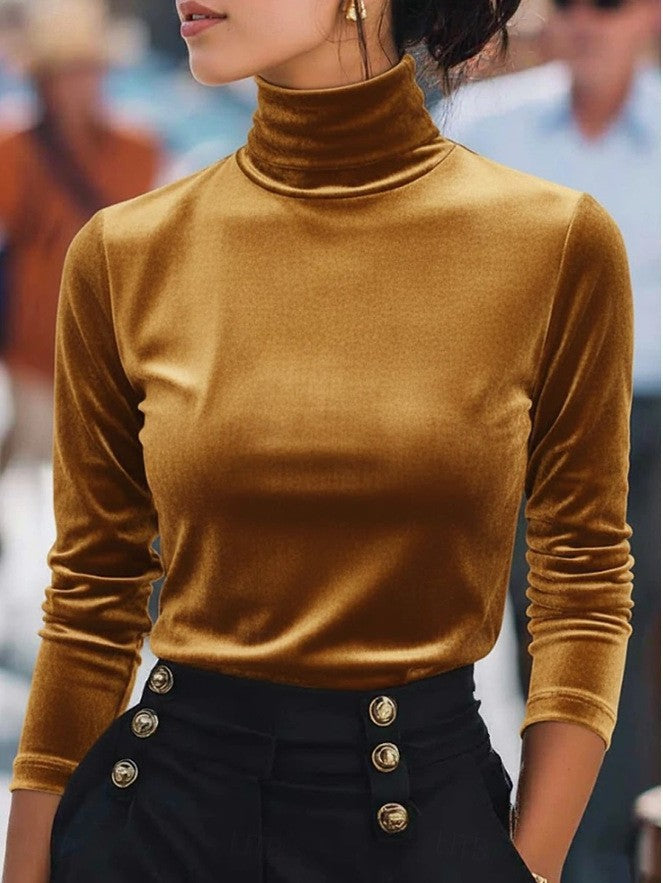 Velvet Turtleneck Base Layer Long-sleeve Top
