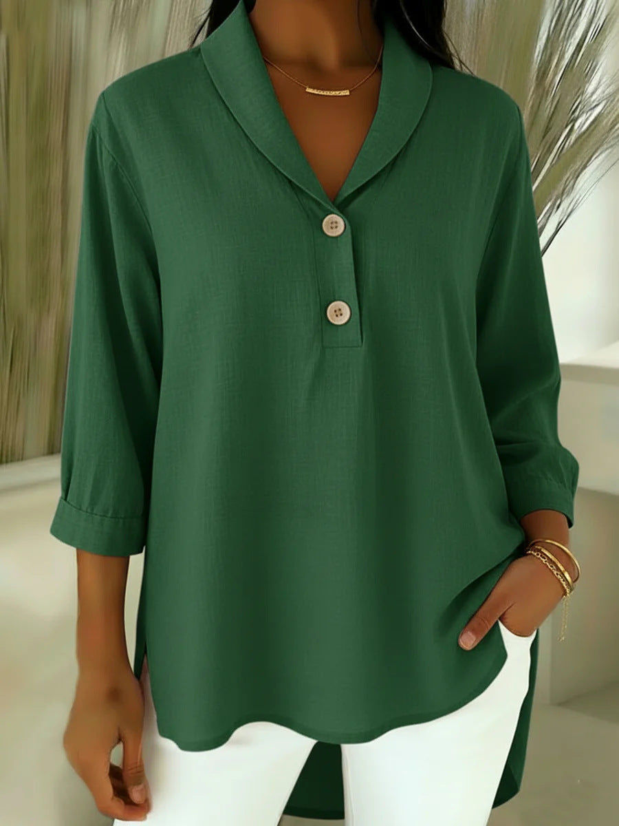 Womens Casual Loose-fitting Fashionable Button-up Shirt With A Peter Pan Collar